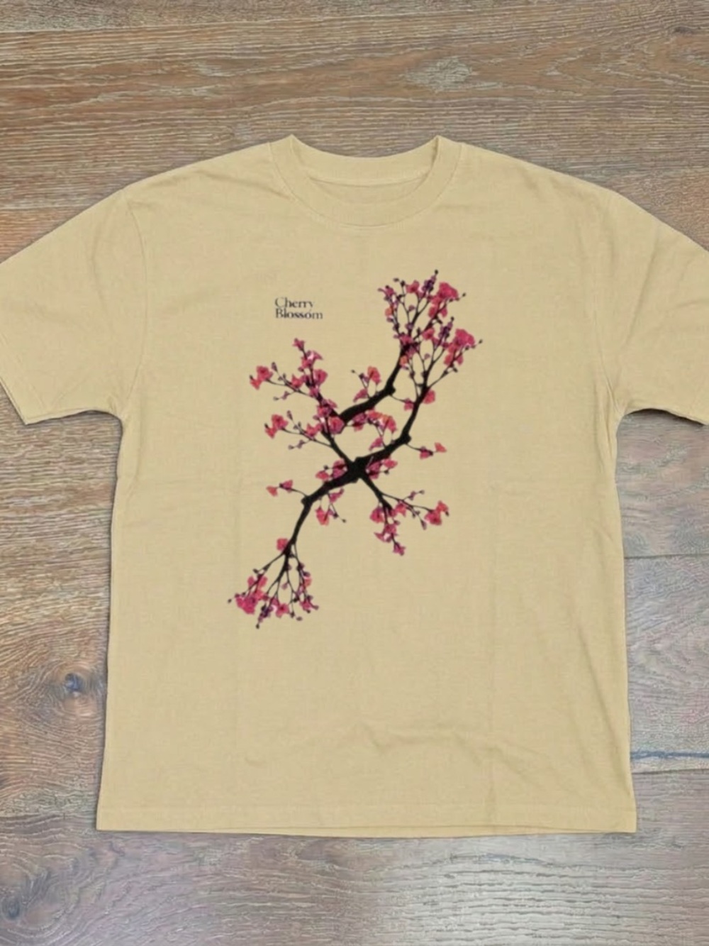 Gildan Off White Tee with Pink Cherry Blossom Graphic | Unisex T-Shirt